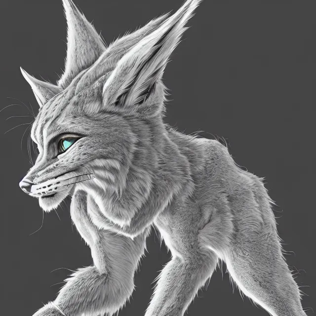 Image similar to the full body of anthropomorphic lynx fursona from behind wearing a steampunk suit as unimaginably beautiful, gorgeous, elegant, young woman with lynx head, an ultrafine hyperdetailed illustration by furaffinity, intricate linework, white fur, unreal engine 5 highly rendered, global illumination, radiant light, detailed and intricate environment, no feral, no taur