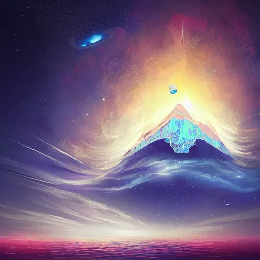 Image similar to an iceberg floating in space with the universe inside, by anato finnstark, by alena aenami, by john harris, by ross tran, by wlop