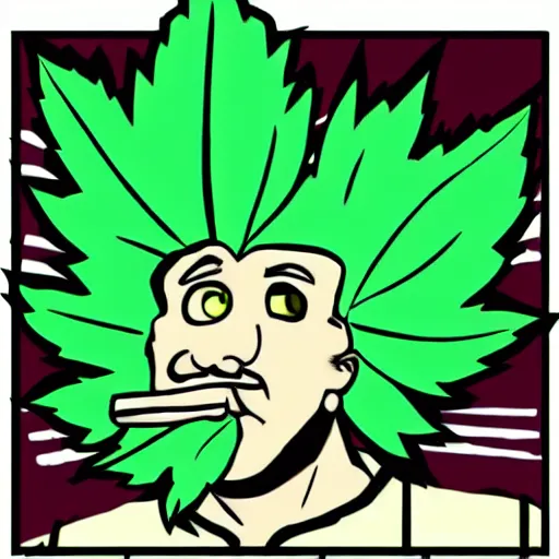 Image similar to weed leaf smoke a man in the style of cartoons