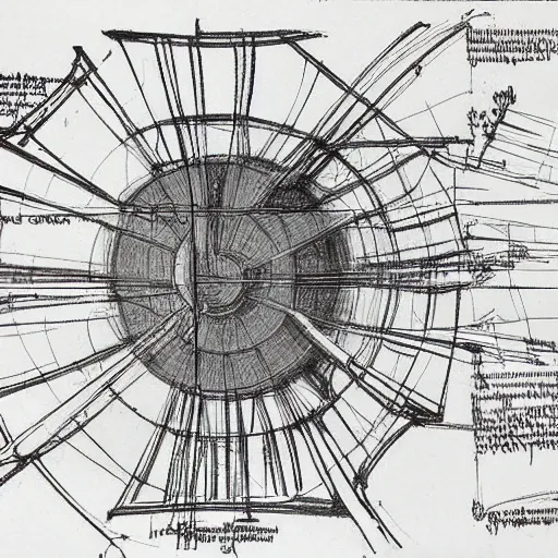 Image similar to various sketches of the next generation space telescope in the style of leonardo da vinci, ultra detailed, scribbles, technical drawing, engineering blueprints