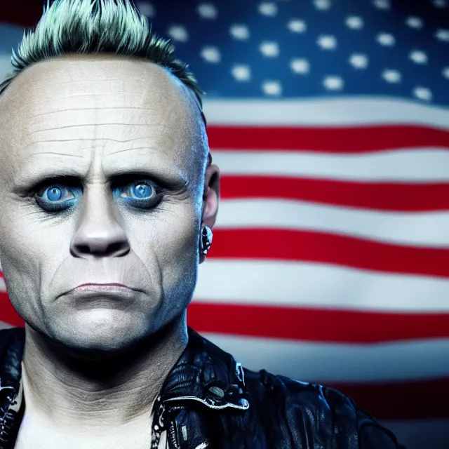 Image similar to Keith Flint from The Prodigy as the President of the USA, artstation, smooth, octane render, wide shot