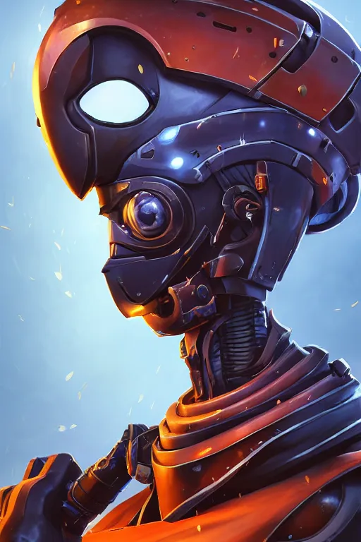 Image similar to epic mask helmet robot ninja portrait stylized as fornite style game design fanart by concept artist gervasio canda, behance hd by jesper ejsing, by rhads, makoto shinkai and lois van baarle, ilya kuvshinov, rossdraws global illumination radiating a glowing aura global illumination ray tracing hdr render in unreal engine 5