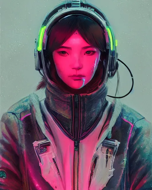 Image similar to detailed portrait Neon Operator Girl, cyberpunk futuristic neon, reflective puffy coat, decorated with traditional Japanese ornaments by Ismail inceoglu dragan bibin hans thoma greg rutkowski Alexandros Pyromallis Nekro Rene Maritte Illustrated, Perfect face, fine details, realistic shaded, fine-face, pretty face