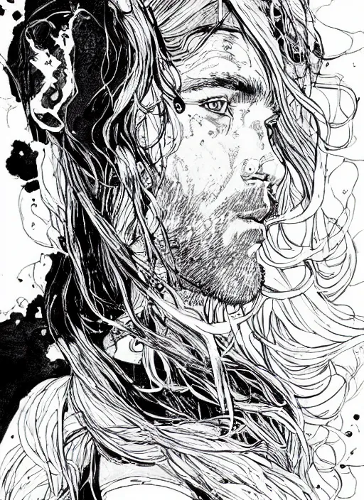 Prompt: thor, art by kaethe butcher and moebius, details
