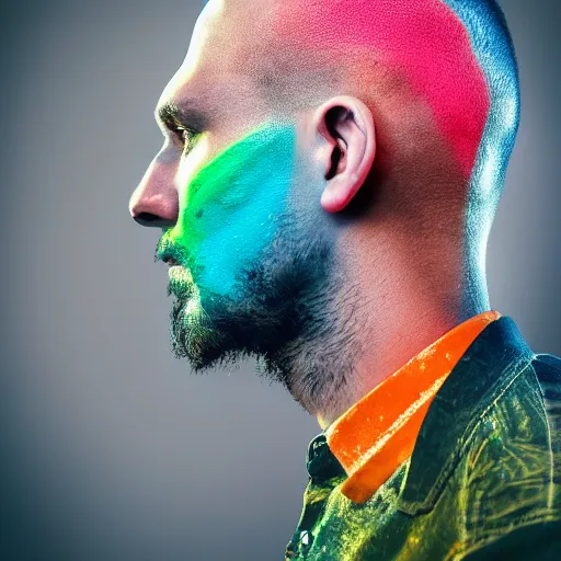 Prompt: cool profile portrait of a man in striking colors