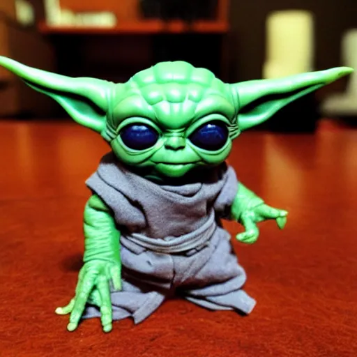 Prompt: baby yoda as a 1980's style Kenner action figure