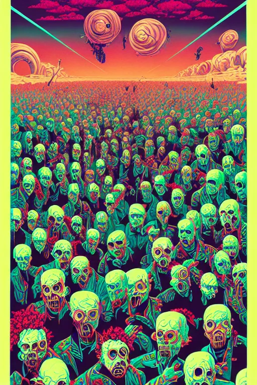 Prompt: risograph of zombies in a field, tristan eaton, victo ngai, artgerm, rhads, ross draws, intricated details