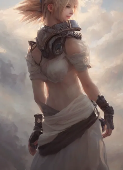 Prompt: realistic portrait painting of cloud from final fantasy, old mystic ruins, afternoon, intricate, elegant, highly detailed, digital painting, sharp, focus, by artgerm and greg rutkowski