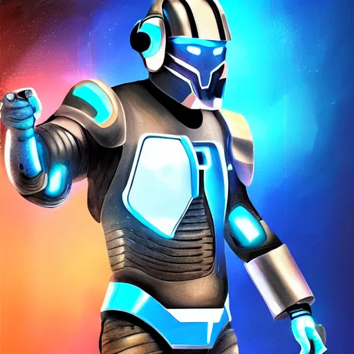 Prompt: Cowboy wearing an armor from the movie Tron Legacy, full body, synthwave background, digital painting, detailed, artstation, high quality, hyperrealism