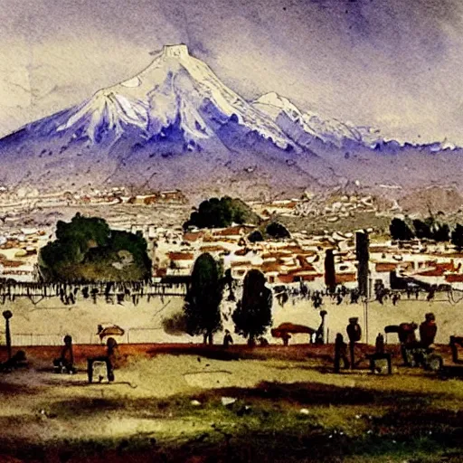 Image similar to watercolor painting of santiago de chile, 1 8 8 0