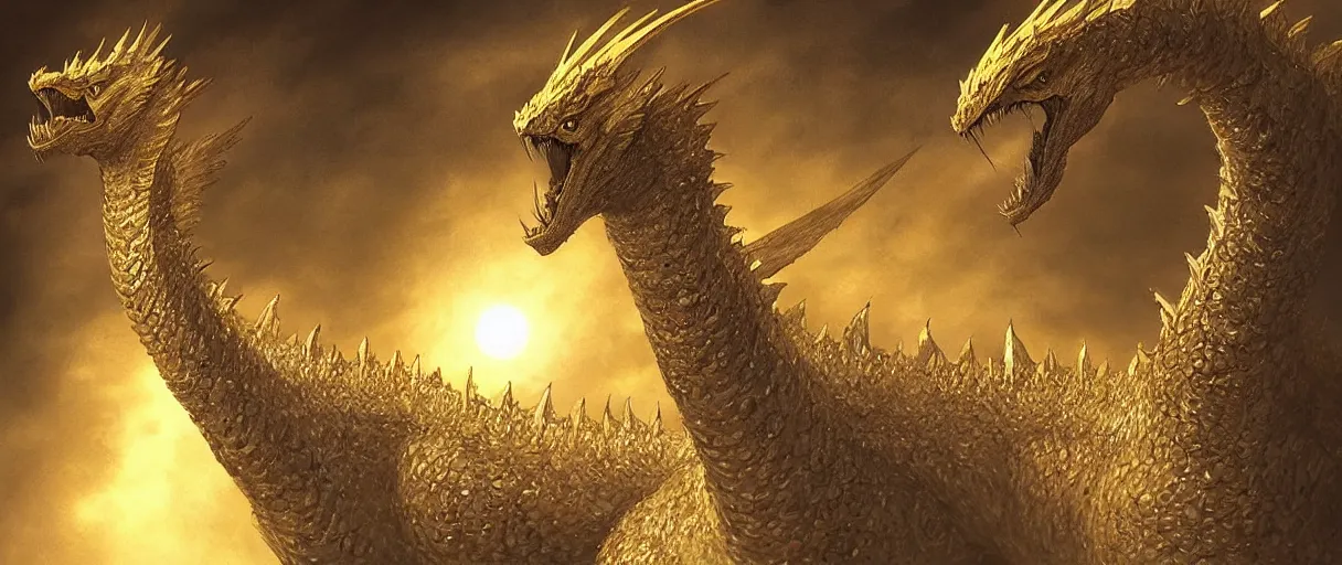 Prompt: “ a extremely detailed stunning portraits of king ghidorah by allen william on artstation ”