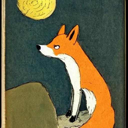 Prompt: story about a cute fox illustrated by Edward Ardizzone