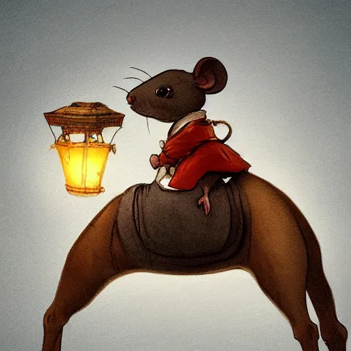 Image similar to A cute mouse riding a camel in Victorian London, digital art, trending on Artstation