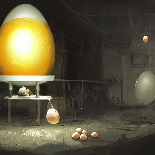 Prompt: a large egg frying in a pan with edward norton's face emerging from the yolk, concept art by greg rutkowski