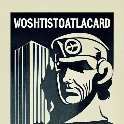 Image similar to dystopian futuristic totalitarian washington dc propaganda poster