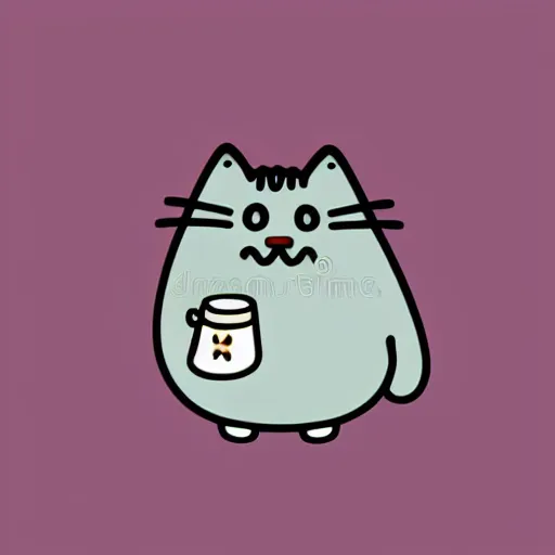 Prompt: Pusheen cat holding an Argentine mate cup, vector illustration, sticker