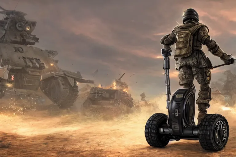 Prompt: armored battle segway!!!!, military, weapons, digital painting, extremely detailed, sharp focus, camo, octopath traveler, unreal engine 5 highly rendered, global illumination, radiant light