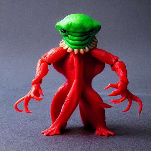Image similar to 1980s plastic vinyl action figure toy of Cthulu creature with muscular arms, studio photography isolated on a white background