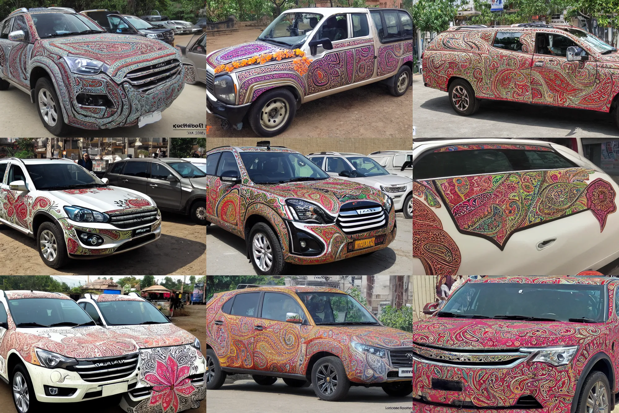 Prompt: haval f 7, floral design, pakistani or indian truck art design, ornate flower design, paisley, mehndi patterns