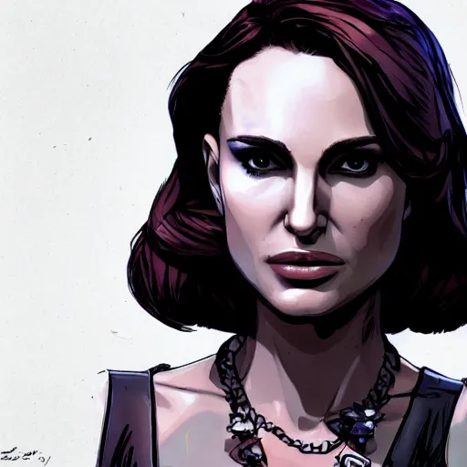 Prompt: natalie portman portrait, borderlands, tales from the borderlands, the wolf among us, comic, cinematic lighting, studio quality, 8 k