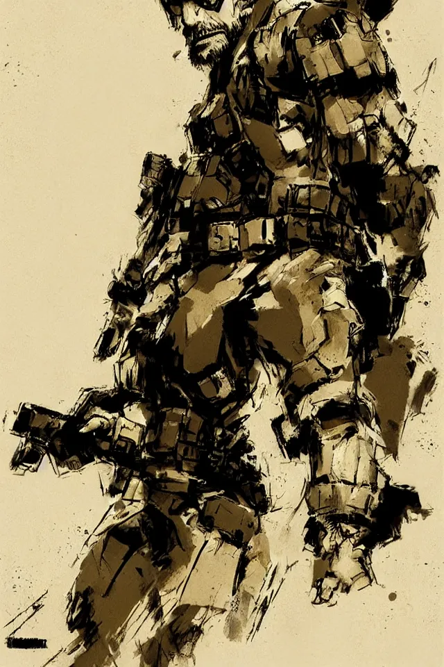 Image similar to Metal Gear, Soild Snake, by ashley wood, character design, concept art