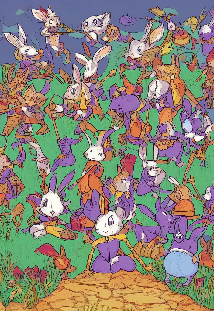 Image similar to , bunny kingdom fantasy ,digital art, illustration, stylized, cel shaded