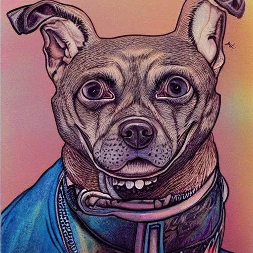 Image similar to cute dog painted in style of alex grey, katsuya terada