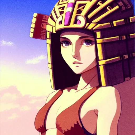 Image similar to beautiful boyish natalie portman alluring gravure model, wearing aztec wooden mask helmet cap and leotard, elegant bulky aztec football gear subtle mayan patterns, elegant aztec bathing suit, gapmoe yandere grimdark, trending on pixiv fanbox, painted by greg rutkowski makoto shinkai takashi takeuchi studio ghibli, akihiko yoshida