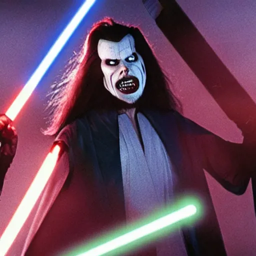 Prompt: morbius with a lightsaber in his hands