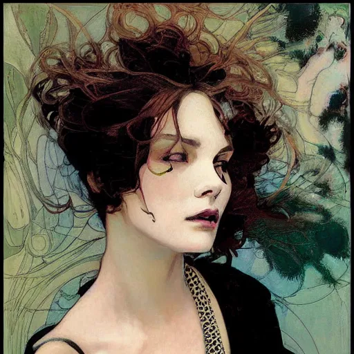 Image similar to mandelbulb portrait of a beautiful woman by gil elvgen, greg manchess, mucha, liepke, apollonia saintclair