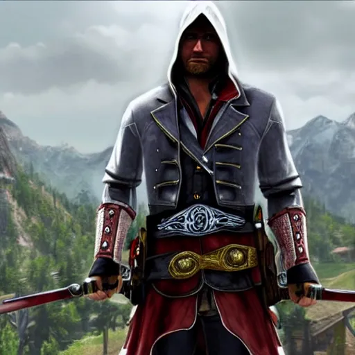 Image similar to arthur morgan as an old ezio auditore