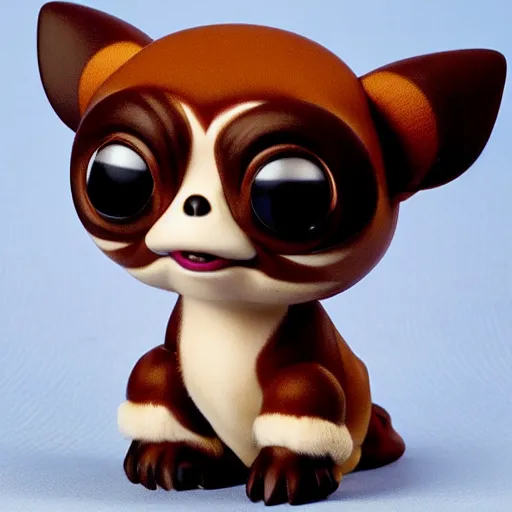 Image similar to gizmo the mogwai brown - white fur, big droopy ears big lips big shiny eyes funko pop