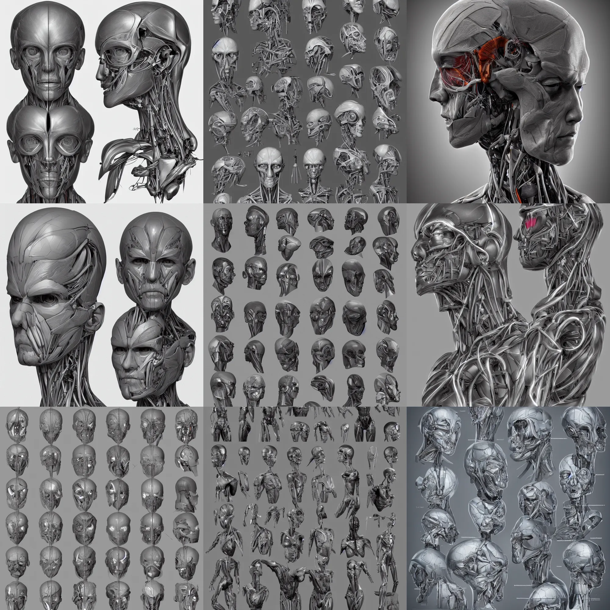 Prompt: symmetry!! face anatomy concept, medical anatomy, cybernetic implants, gun metal grey, mecha, muscular system reference, anatomical medical reference art, robotic, digital art, in the style of amanda lilleston, luka mivsek, bryan christie, ranjit ghosh, artstation, pinterest, deviantart, photoshop, octane render, unreal engine