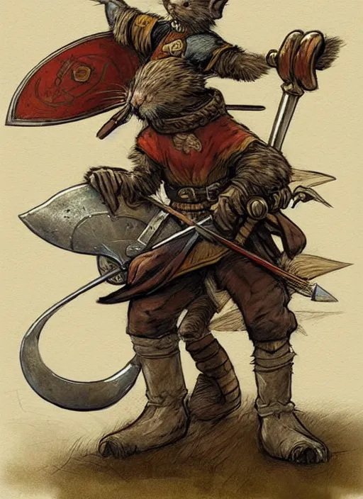 Image similar to a heroic mouse knight with sword and shield, redwall, greg rutowski and jean baptiste monge, detailed, epic fantasy concept art