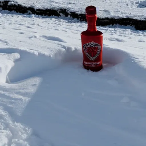 Image similar to vodka bottle buried in snow under an avalanche
