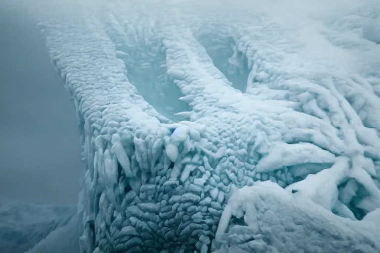 Image similar to vfx movie scene writhing ice leviathan closeup by emmanuel lubezki