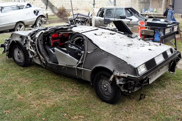 Image similar to damaged 1 9 2 2 delorean