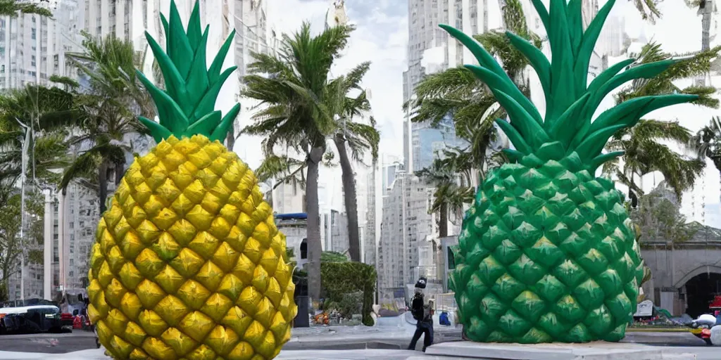 Prompt: koons sculpture of a pineapple