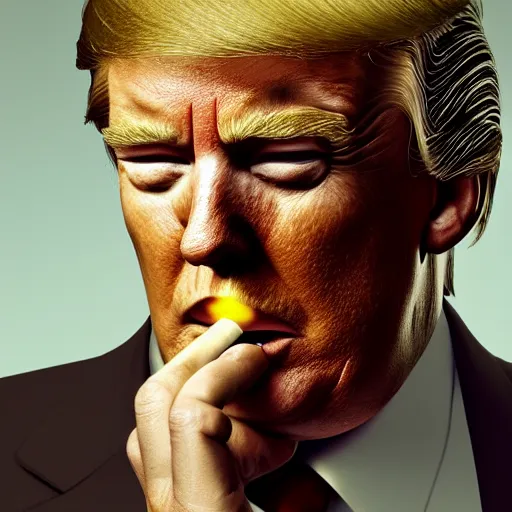 Image similar to a high detail photo of donald trump smoking a cigarrette, subject= donald trump, subject detail: extremly detailed, subject action: smoking a cigar, photorealism, dramatic lighting, award winning photograph, trending on artstation