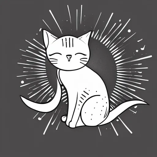 Image similar to tattoo sketch of a cat hugging the sun, on a canva, blackwork, ornamental, line art, vector,