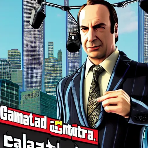 Image similar to Saul Goodman from Better Call Saul as a GTA character portrait, Grand Theft Auto, GTA cover art