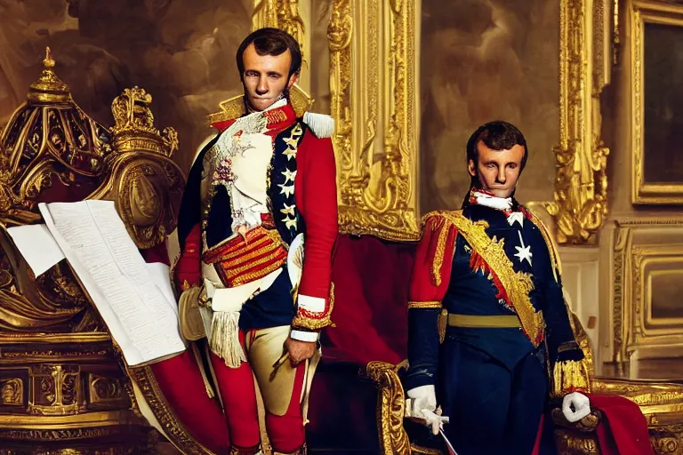 Image similar to portrait of emmanuel macron dressed as napoleon in parliament, natural light, sharp, detailed face, magazine, press, photo, steve mccurry, david lazar, canon, nikon, focus