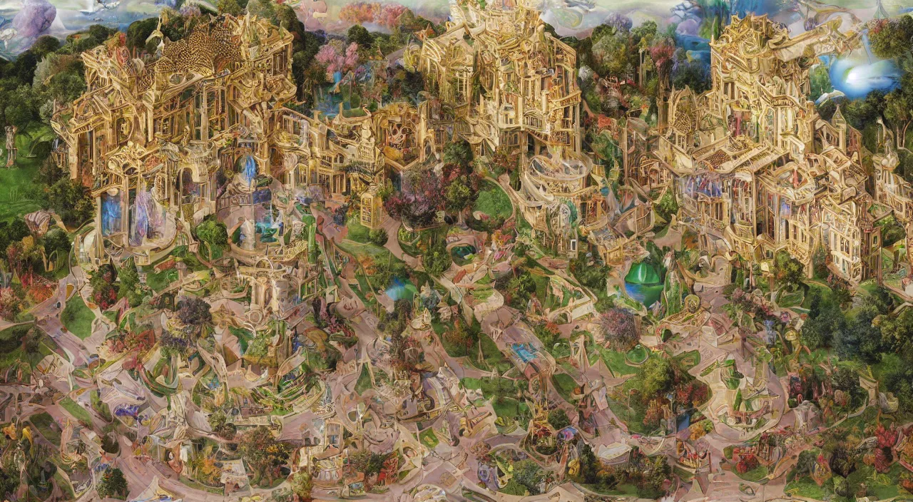 Prompt: a hologram psychedelic mansion by Sándor Liezen-Mayer and Lucas Cranach the Younger