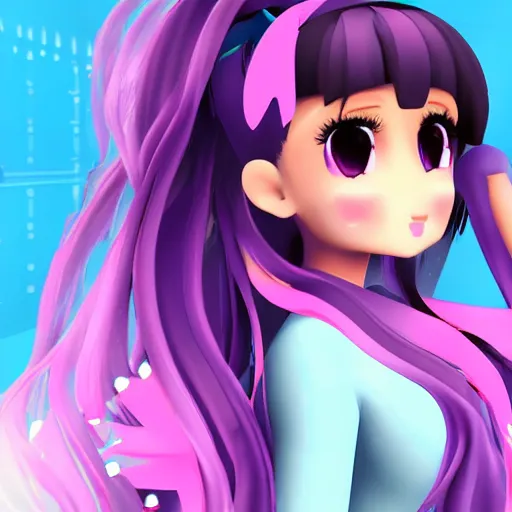 Image similar to Ariana Grande as a MMD model, 3D, style of Ariana Grande model, Vocaloid, soft color, high fantasy, elegant, art station, pixiv, trending, editor’s pickup