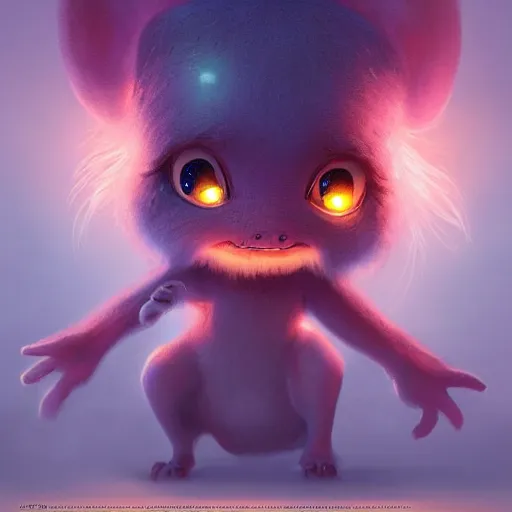 Image similar to adorable glowing creature, trending on artstation, cute, big eyes, matte painting, concept art, pixar, disney, highly detailed, cinematic composition