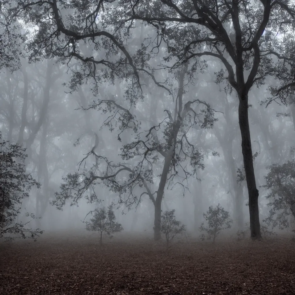 Image similar to a haunted forest, tombstone, fog, moonlight, web