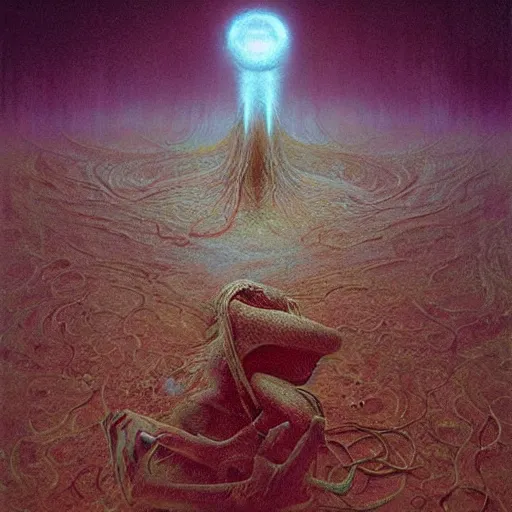 Image similar to sadness and tears, lovecraftian horror, cosmic horror, annihilation, infinite consciousness, art, concept art, beksinski, zdzisław, digital art,