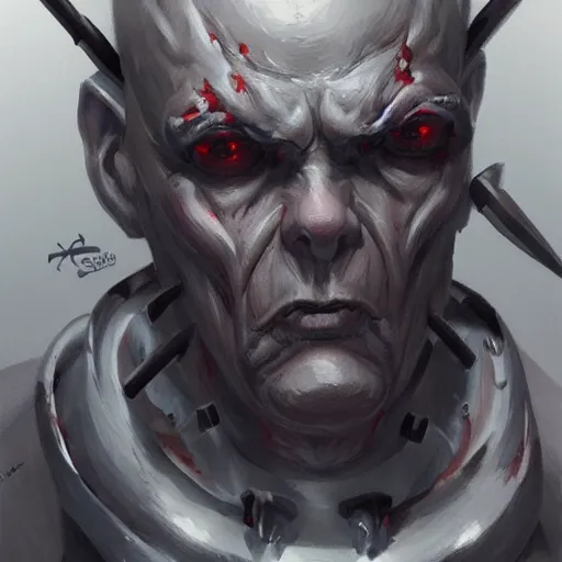 Image similar to portrait bald man, iron spikes through eye sockets, official fanart behance hd artstation by jesper ejsing