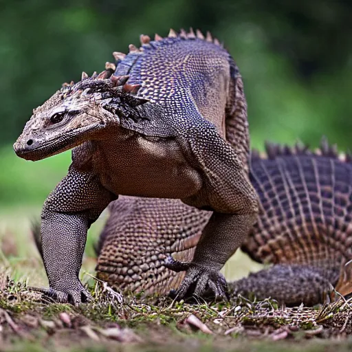 Image similar to a hybrid between a komodo-dragon and a pangolin, national geographic file-photo, photography