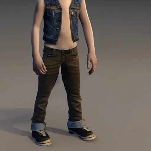 Image similar to full body unreal engine 5 render of a blonde boy with a highly detailed face